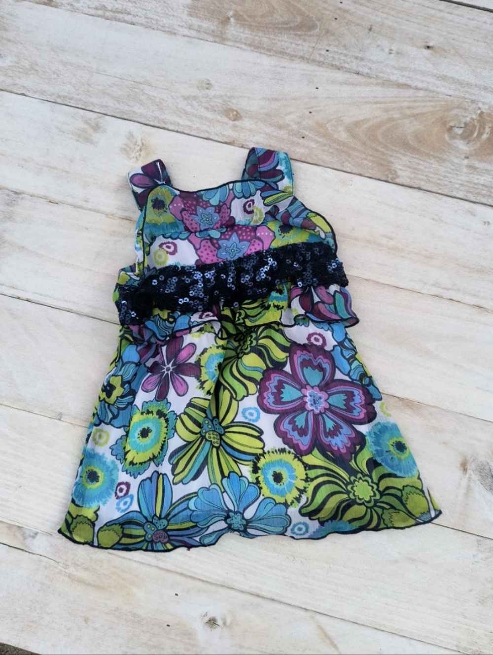 Pogo Club Of NY Toddler Girls Floral Print Sequin Ruffle Blouse Tank Top Size 2T